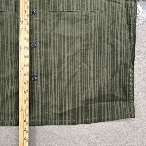 Volcom Steadfast Long Sleeve Dress Shirt Mens L Stripe Corduroy Squadron Green - Picture 7 of 10